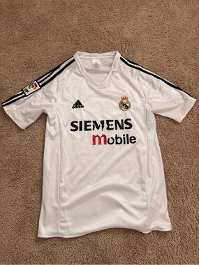 adidas White Real Madrid Jersey with Black Stripes